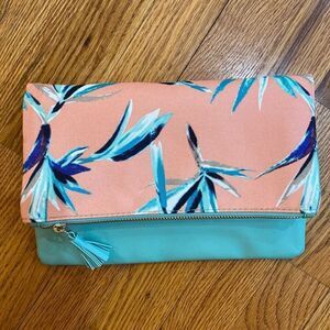 Rachel Pally Reversible Clutch Leather Trimmed Bag NWOT